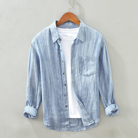 Camisa de Lino Manga Larga Suelta para Hombre - Image 4