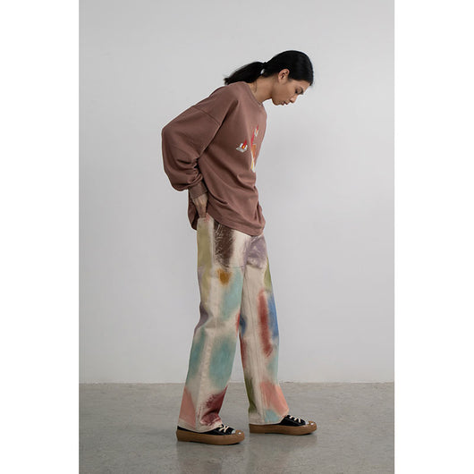 Pantalones Rectos Sueltos Pintados a Mano para Mujer - Image 10