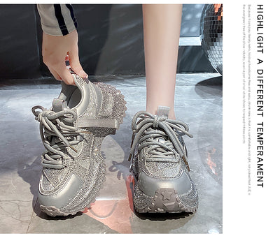 Tenis Deportivos Brillantes con Lentejuelas, Diseño Plateado y Rojo con Cristales - Image 56