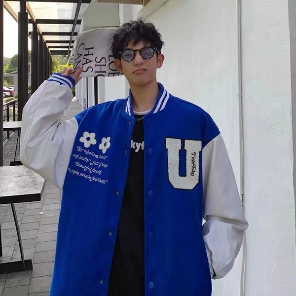 Chaqueta Oversize Estilo Japonés Azul para Hombre - Jacket Baseball Trendy Workwear