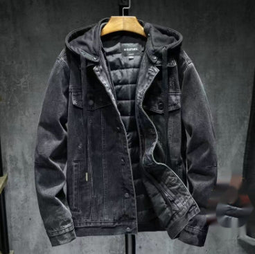 Chaqueta de Mezclilla Hombre Suelta Acolchada con Forro Desmontable - Image 11