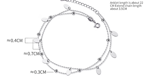 Pulsera Tobillera Plata S925 Doble Capa Diseño Minimalista Ovalada Brillante - Image 6