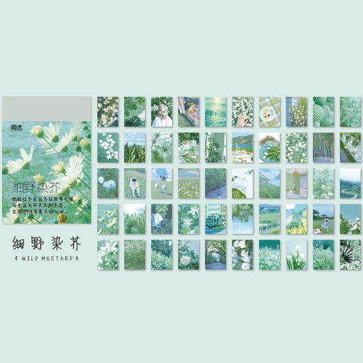Set of 50 retro style decorative stickers featuring various purple and pink themed landscapes, skies, and abstract designs. - Image 8
