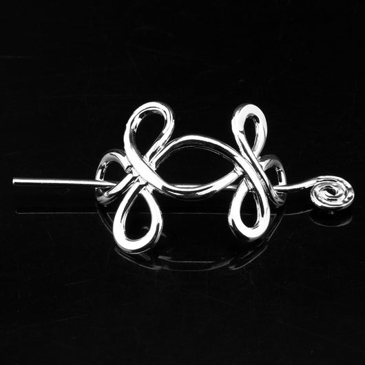 Silver metal hair clip with a retro dragon head and infinity knot design, secured by a plug-in hairpin. - Image 17