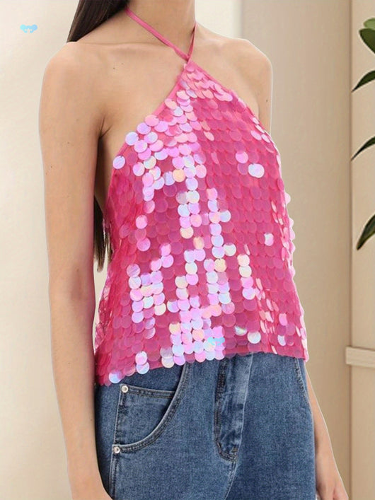 Top Halter Dorado con Lentejuelas para Mujer - Image 2