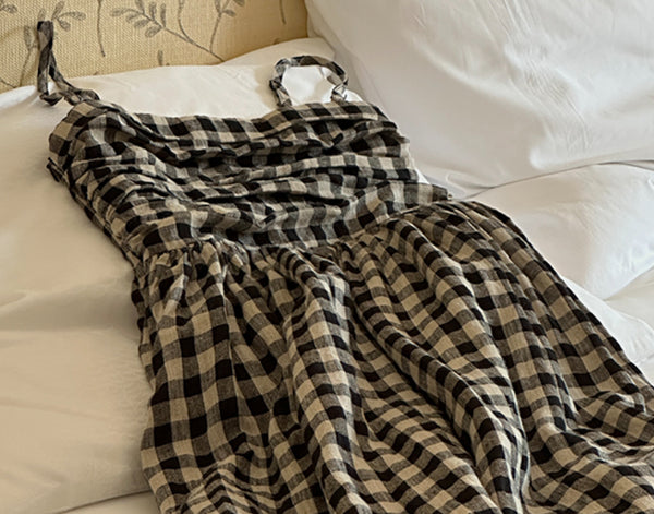 Vestido Tubo de Lino Puro con Pliegues y Tirantes Desmontables Dos en Uno