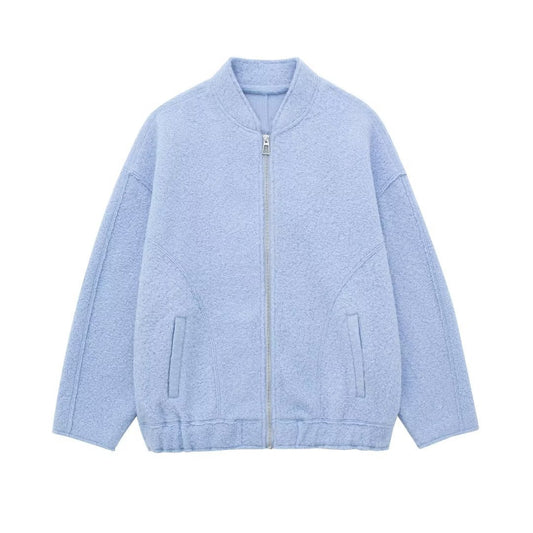Camisa de Cuero Minimalista Otoñal con Cuello Alzado y Cierre de Cremallera