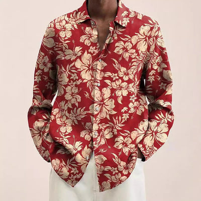Camisa Masculina Otoñal con Estampado Floral