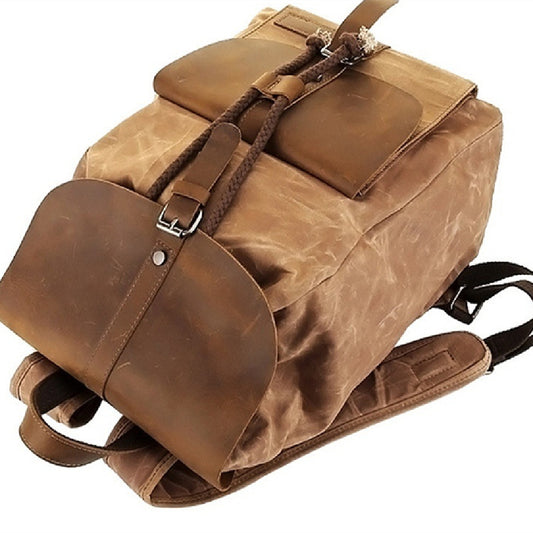 Mochila de Viaje Impermeable Cuero Crazy Horse y Lona para Hombre