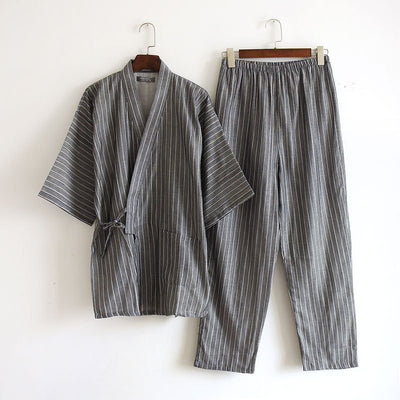Pijama Doble Capa de Algodón a Rayas con Cordones Estilo Japonés - Image 7