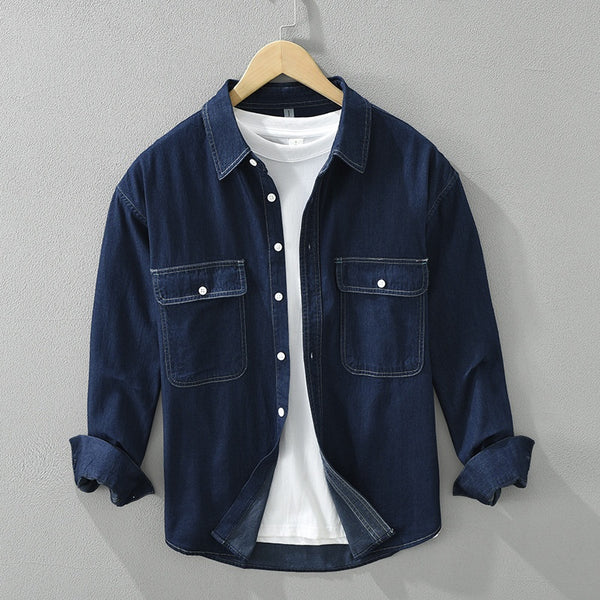 Blusa Denim Artística de Manga Larga Suelta y Casual