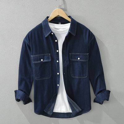 Blusa Denim Artística de Manga Larga Suelta y Casual