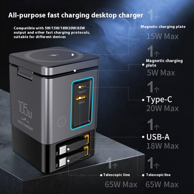 Cargador Inalámbrico Magnético 105W Multifuncional de Nitruro de Galio - Image 3