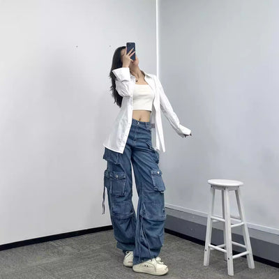 Pantalones Vaqueros Anchos para Mujer con Múltiples Bolsillos - Image 4