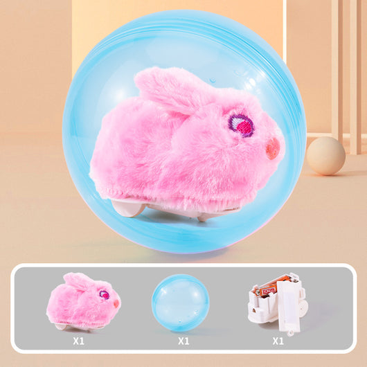 Plush orange and white hamster toy on wheels inside a transparent pink rolling ball, with components shown. - Image 6