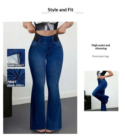 Pantalón Slim Fit Talle Alto Elástico con Estampado Tipo Denim - Image 8