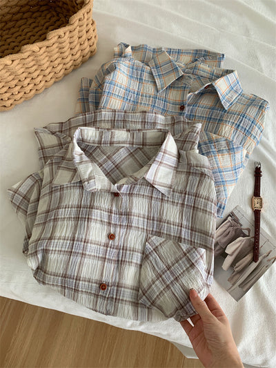Camisa Cuadriculada de Algodón Retro Lavado Artístico para Mujer - Image 17