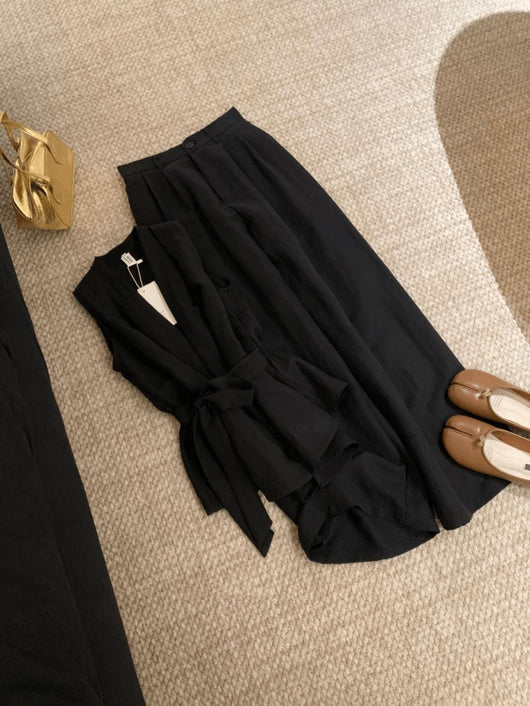 Conjunto Verano Elegante: Blusa sin Mangas Ceñida con Cordones y Pantalón Ancho de Cintura Alta - Image 9