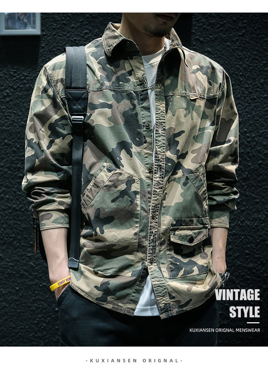 Chaqueta Camisa de Trabajo Camuflaje Manga Larga para Hombre - Image 9