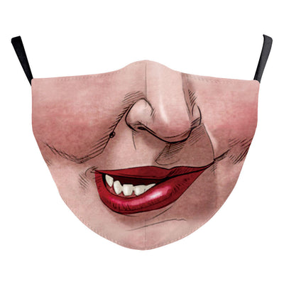 Halloween funny face mask with a digital print of a stitched-up face and yellow teeth, featuring ear hooks. - Image 8