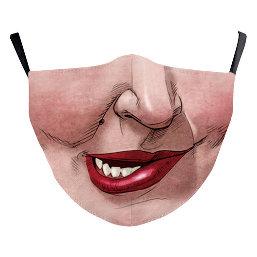 Halloween funny face mask with a digital print of a stitched-up face and yellow teeth, featuring ear hooks. - Image 8
