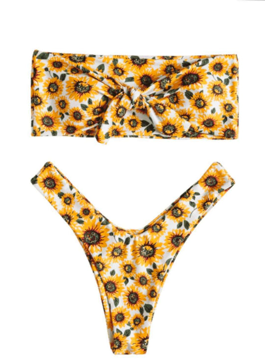 Traje de Baño Tipo Top Cactus Multicolor con Abertura Lateral para Mujer