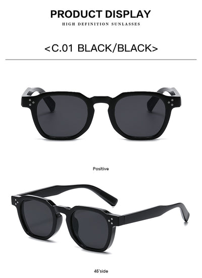 Black square-frame sunglasses with bright yellow lenses and small silver studs on the front corners. - Image 26