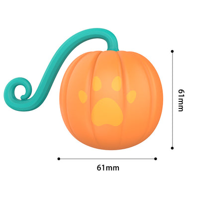 Orange pumpkin-shaped cat toy with a teal vine and paw print details, measuring 61mm. - Image 7