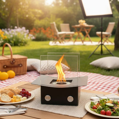 Chimenea de Escritorio Poligonal con Llama Real - Diseño Moderno en Negro