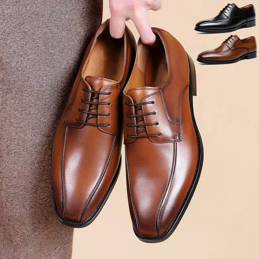 Zapatos Casuales de Cuero para Hombre con Punta Cuadrada y Acabado Cepillado