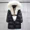 Chaqueta de Pato con Plumón y Cuello de Zorro Real - Abrigo Cálido Dorado Negro