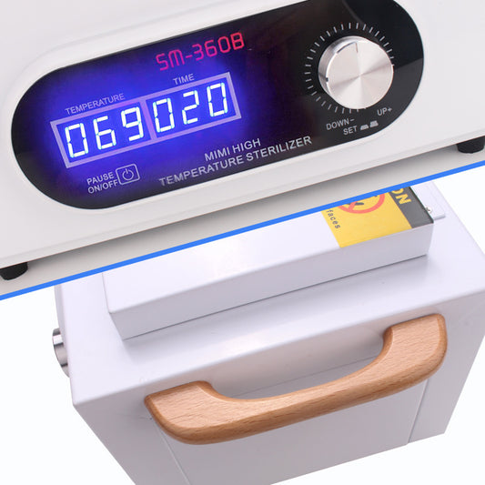 White high temperature disinfection cabinet with digital display, control knob, and wooden handle for beauty and nail tools. - Image 2