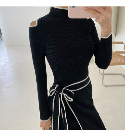 Vestido Suéter Tejido con Escote Cruzado y Cordones - Image 16