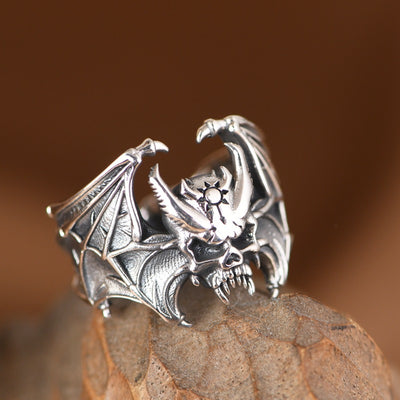 Anillo Abierto Calavera Murciélago en Plata S925 - Estilo Retro Personalizado - Image 4