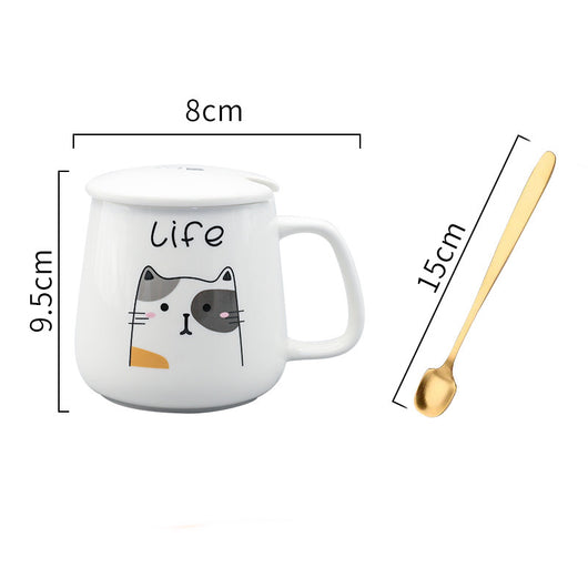 Taza de Cerámica Gato Kawaii con Tapa y Cuchara para Café - Image 8