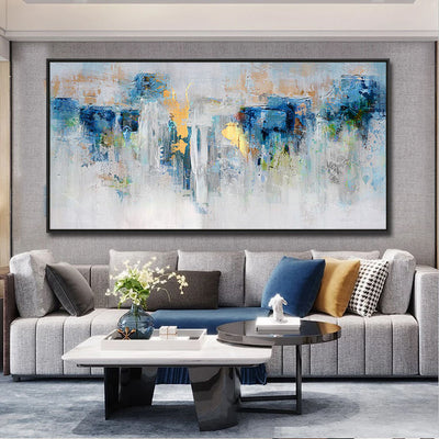 Cuadro Abstracto Azul y Oro Pintura al Óleo Moderna para Sala de Estar - Image 6