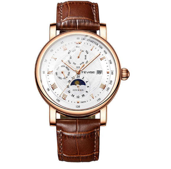 Reloj Mecánico de Lujo con Tourbillon, Fase Lunar y Diseño Cielo Estrellado Resistente al Agua