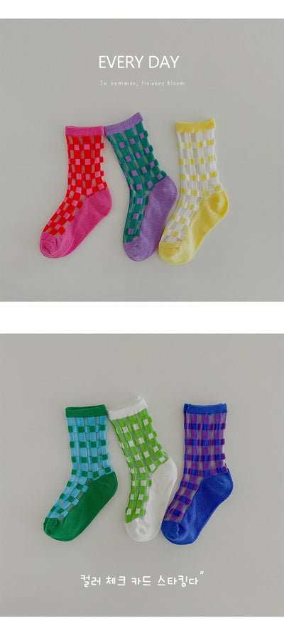 Calcetines Infantiles Verano Cuadros a Cuadros Estilo Coreano - Image 15