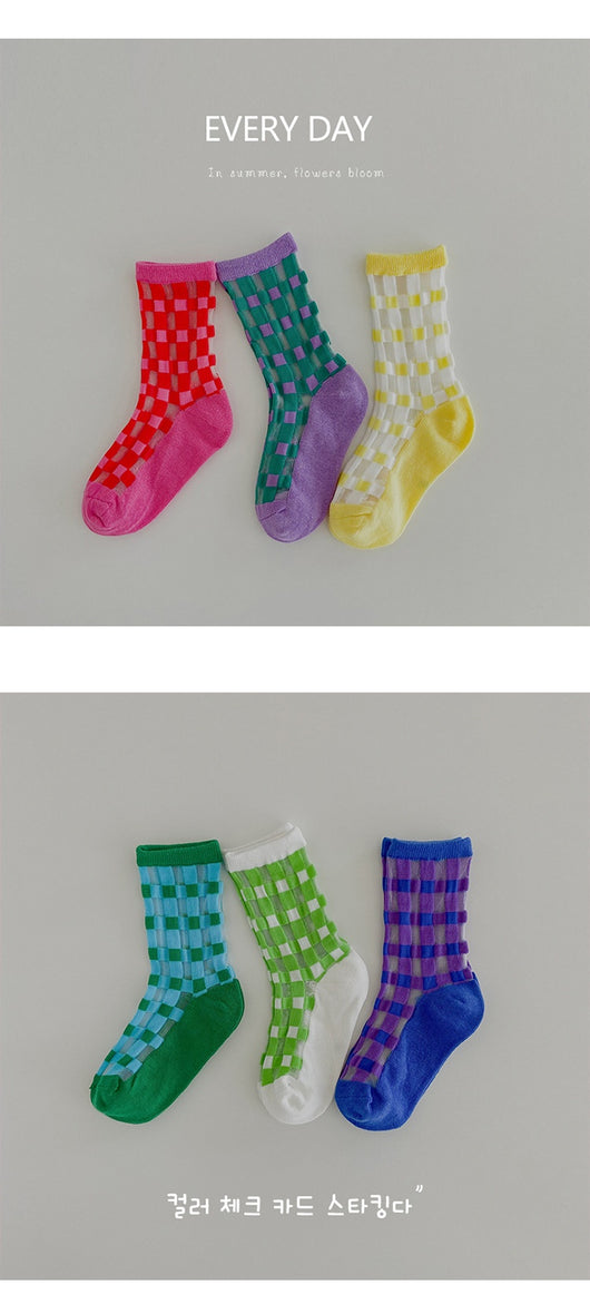 Calcetines Infantiles Verano Cuadros a Cuadros Estilo Coreano - Image 15