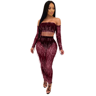 Conjunto de Dos Piezas con Malla Transparente, Lentejuelas y Borlas - Image 25
