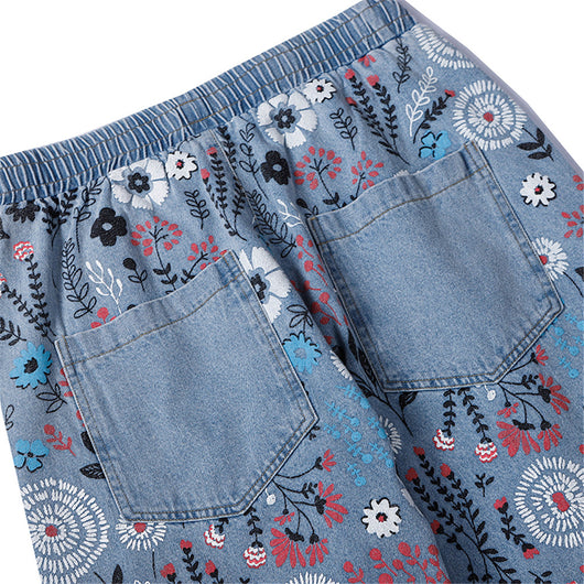 Jeans Estampados con Diseño Floral Doodle para Hombre - Image 14
