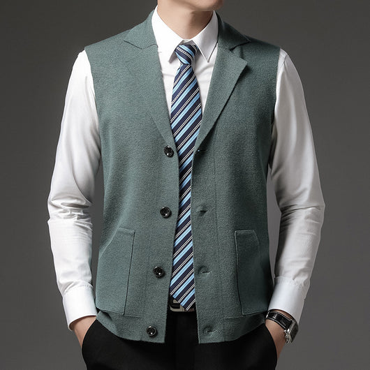 Chaleco de Lana Tejida para Hombre - Cuello Solapa Clásico - Image 10
