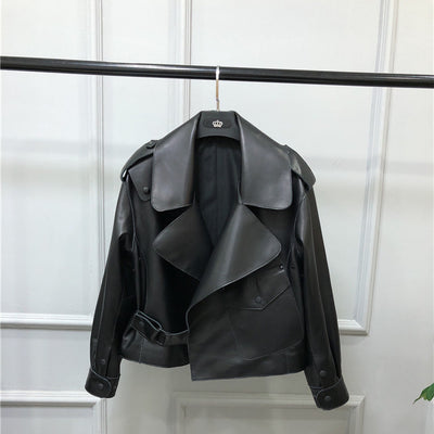 Chaqueta de Cuero Corta Suelta para Mujer