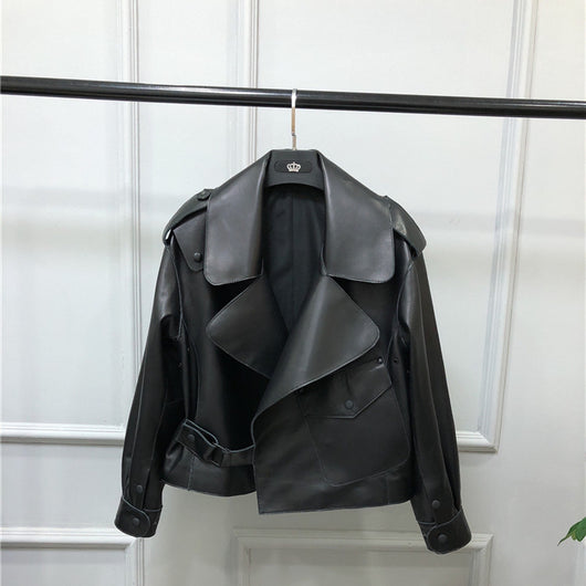 Chaqueta de Cuero Corta Suelta para Mujer