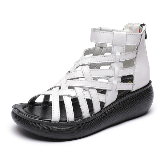 Sandalias Étnicas Retro con Cuña - Botas Tipo Sandalia de Cuero Genuino para Mujer - Image 2