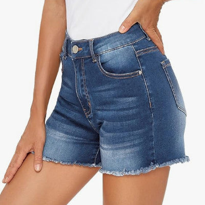 Shorts Denim Talle Alto Ajustado con Flecos - Versátil para Mujer - Image 3