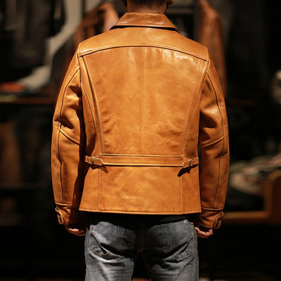 Chaqueta de Cuero para Hombre Solapa Clásica Gamuza Encerada - Image 14