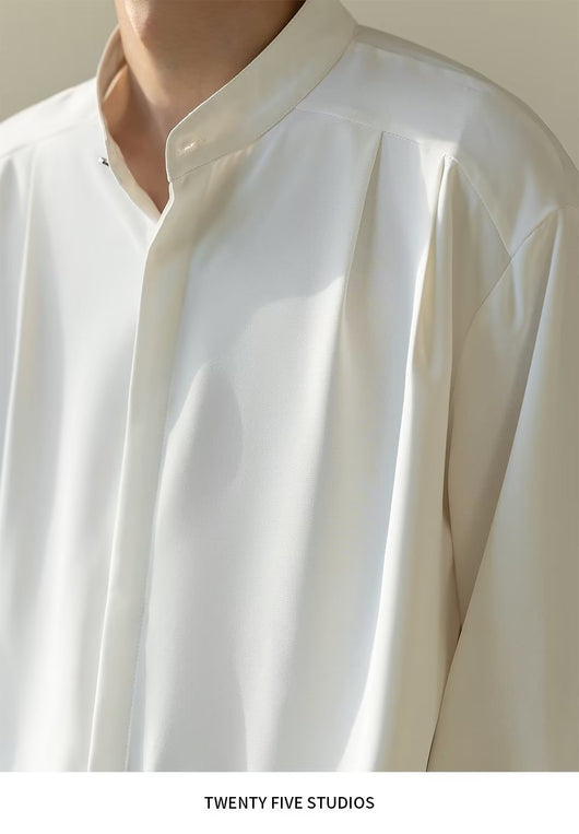 Camisa Casual Holgada de Manga Larga con Cuello Alzado para Hombre - Image 16