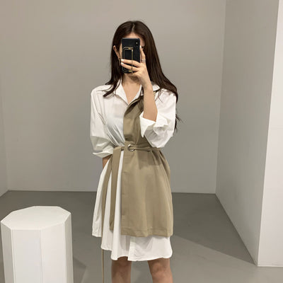 Vestido Camisa Manga Larga con Cintura Contrastante - Image 8