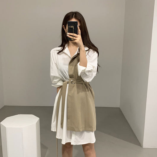 Vestido Camisa Manga Larga con Cintura Contrastante - Image 8